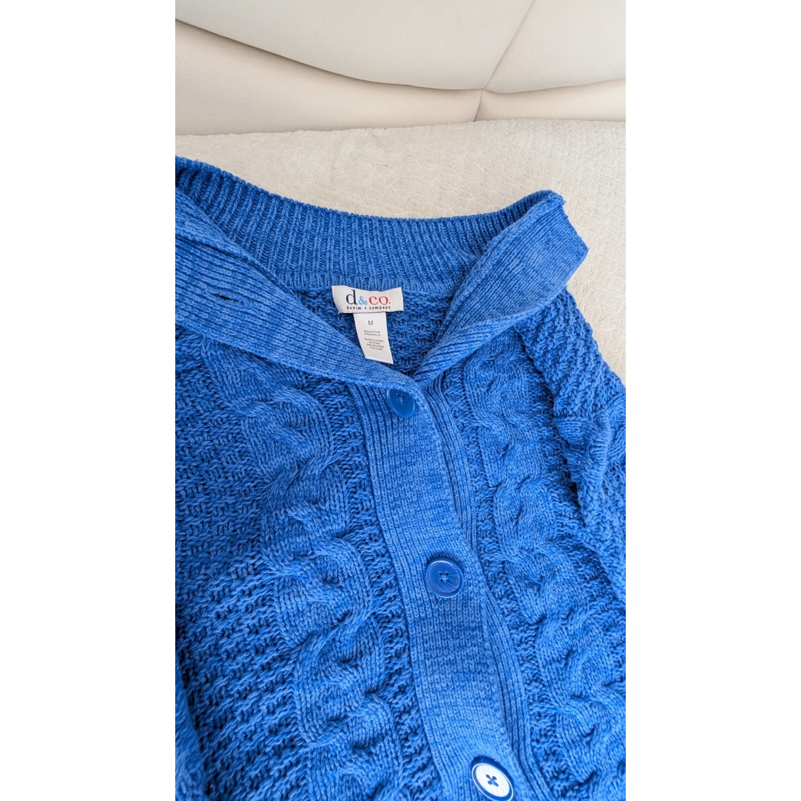 Denim & Co. Women's Top Sweater Sz M Blue Poncho, Button-Down, Cozy Knit